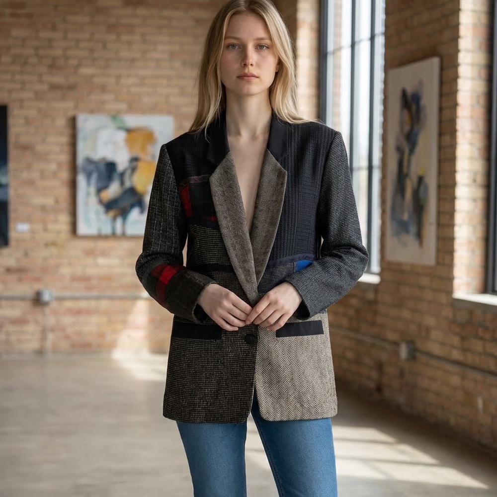 Mary Flanagan Y2K patchwork blazer, size L, Vintage